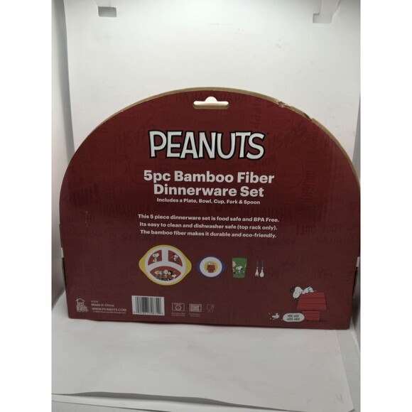 Peanuts Snoopy Charlie Brown Dinnerware Set Bamboo Fiber 5pc Kids Eco Friendly - Picture 7 of 8